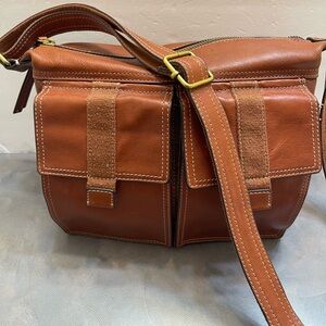 Fossil Brown Leather Crossbody Shoulder Bag Purse Cargo Meduim Adjustable